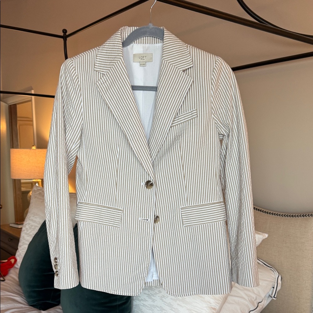 LOFT Beige and White Striped Blazer